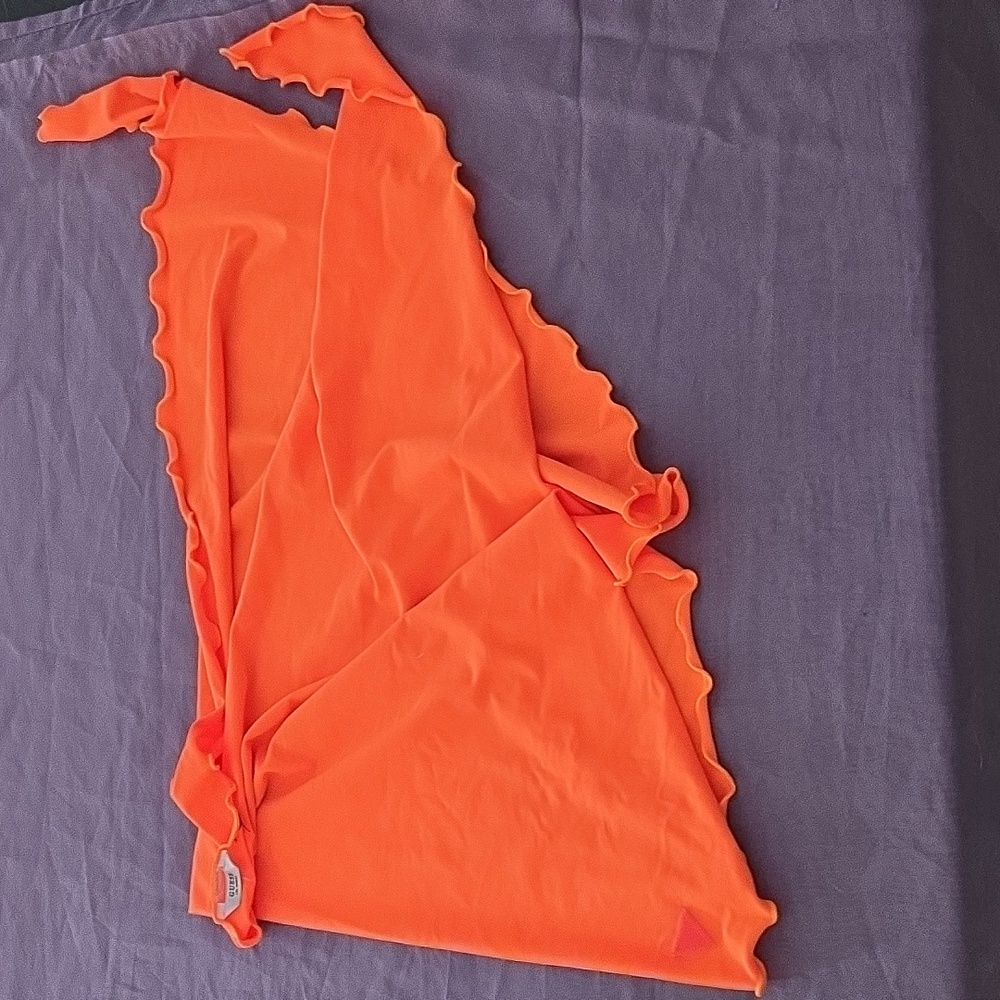 "GUESS BEACH" Orange Lettuce-Edge Short Sarong